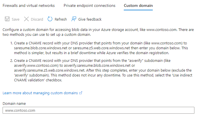 storage account without custom domain