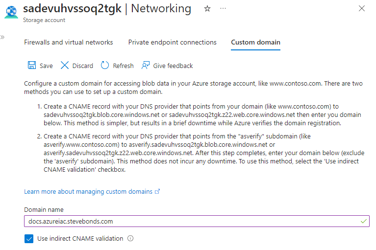 Custom domain on storage account