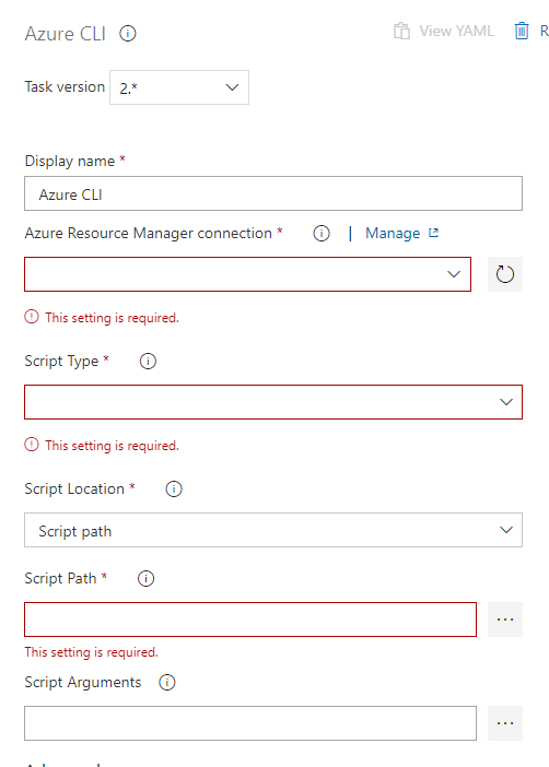 Empty Azure CLI task