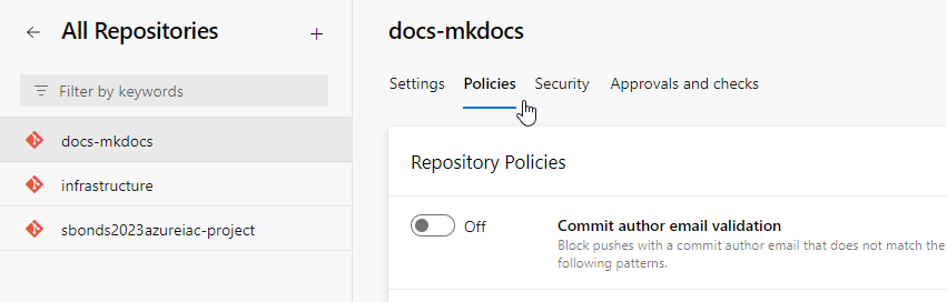 docs-mkddocs repo Policies